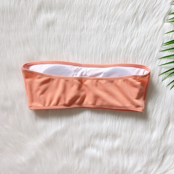 NWOT Peachy pink ribbed bandeau strapless bikini top - Picture 3 of 5